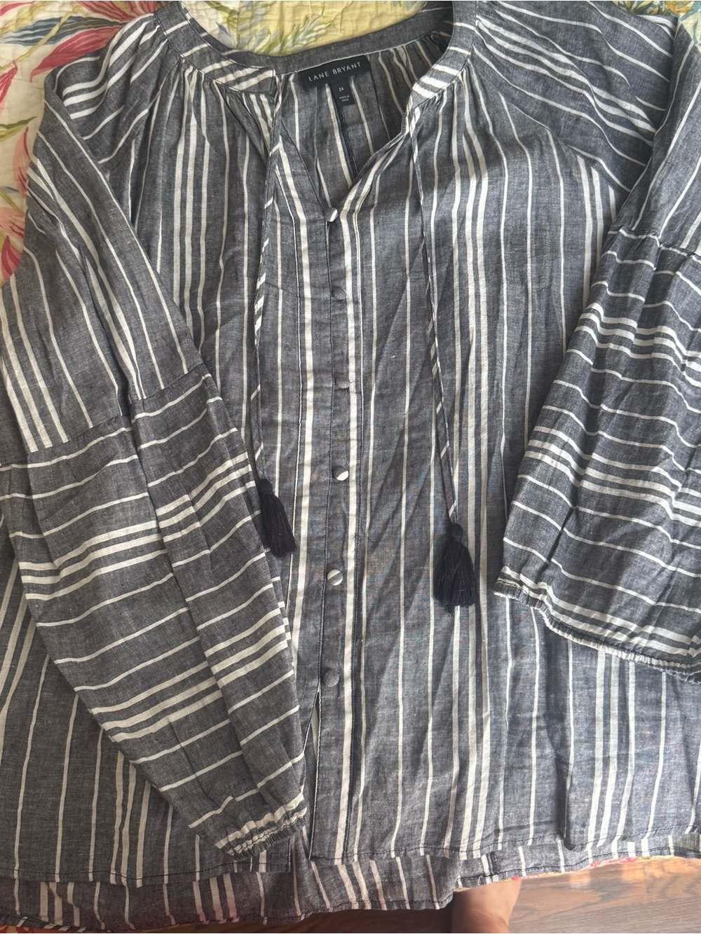 Lane Bryant Woman’s White Striped Button-Front Shirt